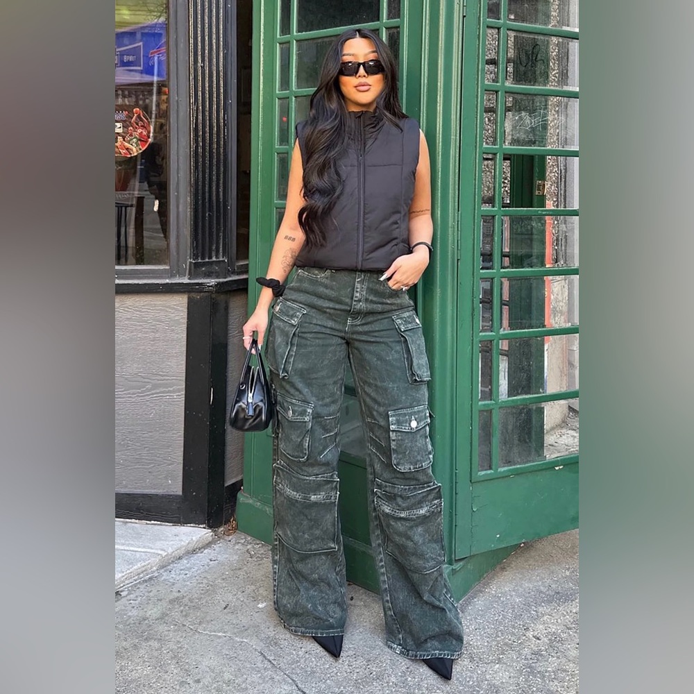 Fashion Nova Lily Cargos Gray-Green Size 15